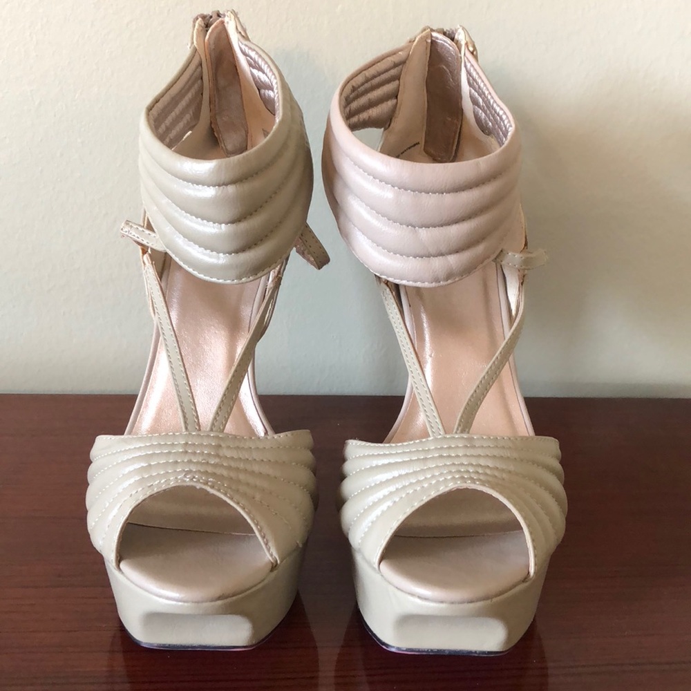 Nude ankle strap heel with pop of hot pink!